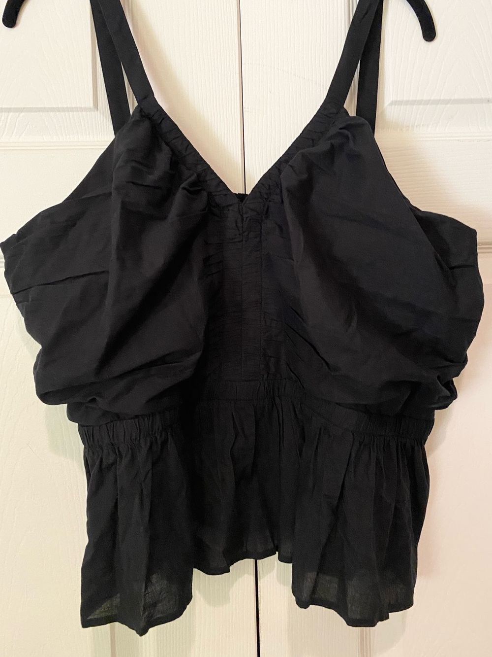 NWT XXL Lucky Brand Shirred Black Sleeveless Peplum Top